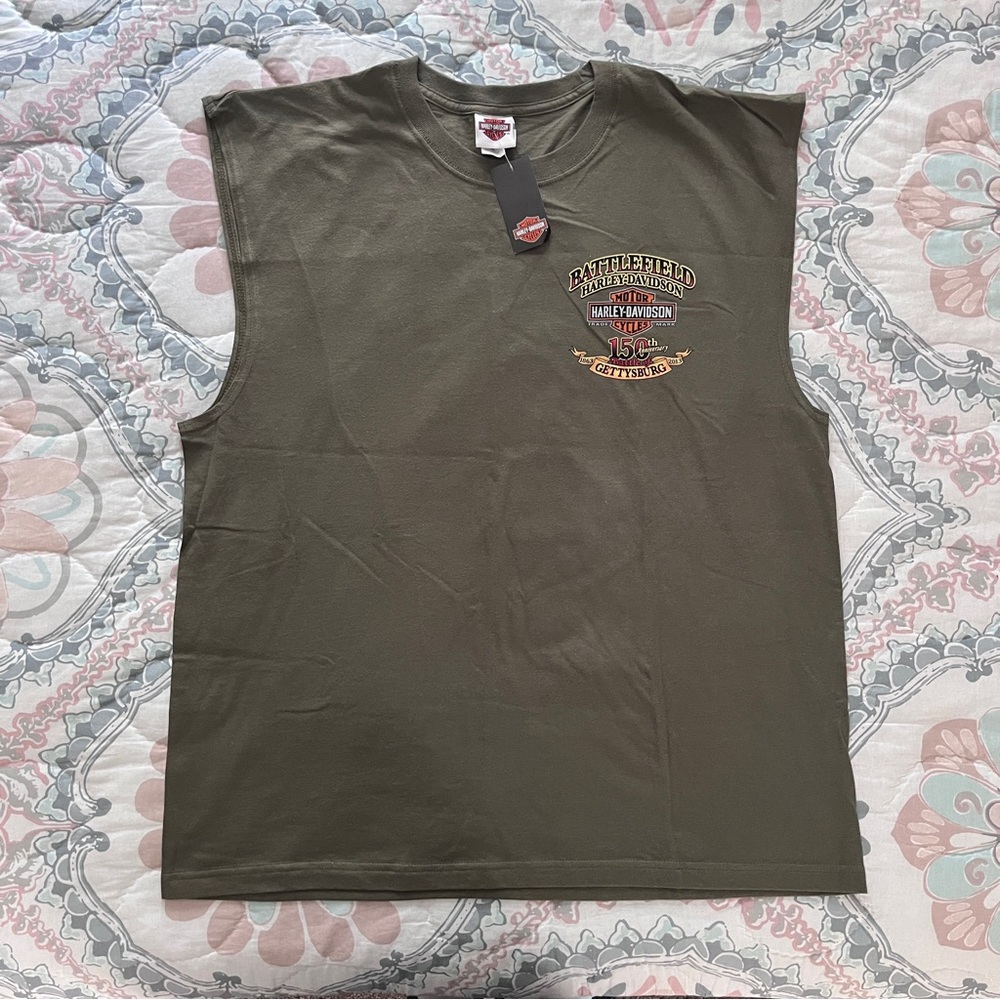 Harley-Davidson 2XL Green Men's Sleeveless Tee Battlefield, Gettysburg, PA
